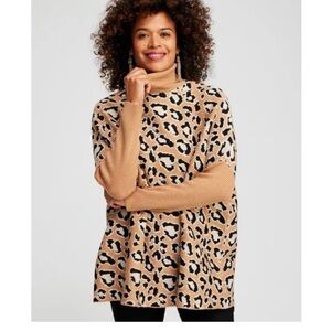 Chico’s women’s Leopard Animal Print Turtleneck Oversized Sweater Sz XL Classic